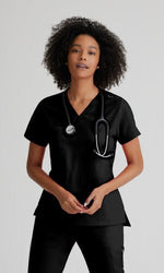 Load image into Gallery viewer, Bree One Pocket Tuck-In Style Top by Grey&#39;s Anatomy Spandex Stretch/ V-Neck One Pocket Top - Scrub Hub
