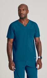 Load image into Gallery viewer, Velocity Top by Barco One/ Men&#39;s 2 Pocket Ribbed V-Neck Top - Scrub Hub
